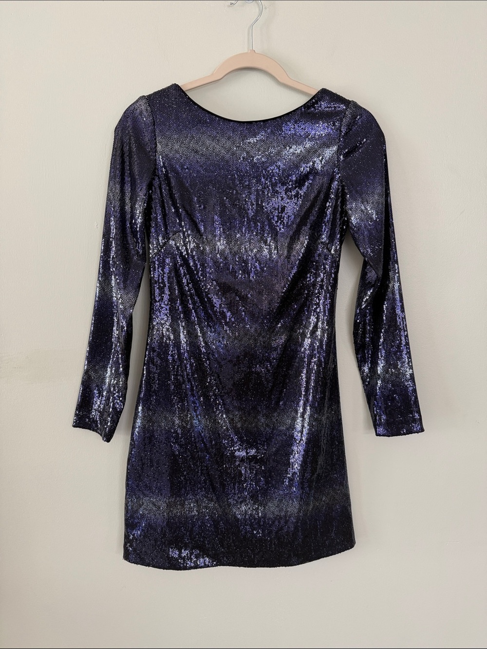 Adrianna Papell Metallic Purple Long Sleeve Sequin Dress